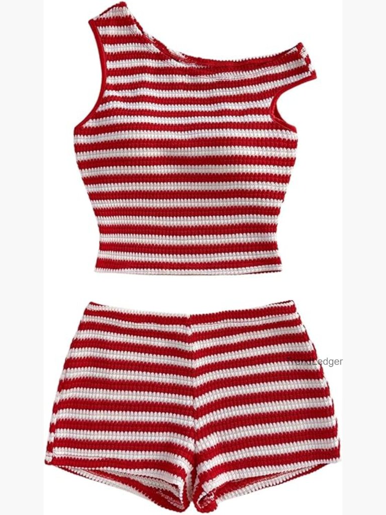 Striped 2 Piece Set Off Shoulder Top & Shorts Summer Vacation Outfit